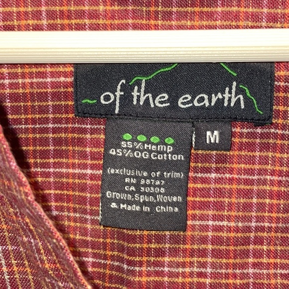 Men’s Hemp/Cotton “OF THE EARTH” Burnt Siena Plaid Button Down | Men’s Medium - Picture 2 of 6